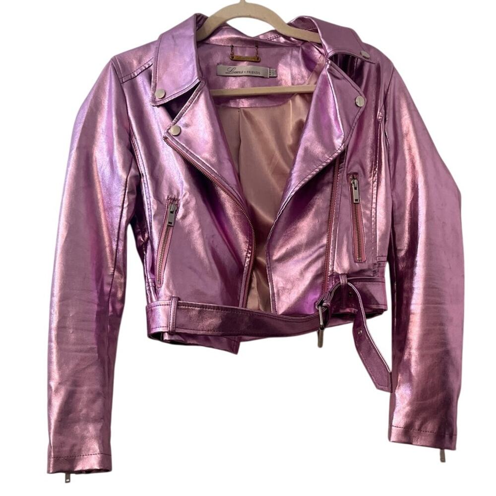 Lovers And Friends Moto Jacket Metallic Pink Biker Faux Leather - Size: XXS